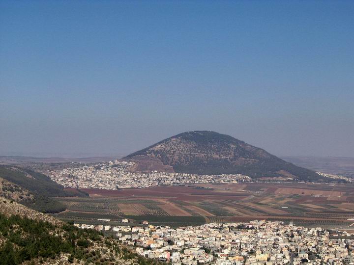 A view of Mount Tabor from Mount Precipice, near Nazareth.