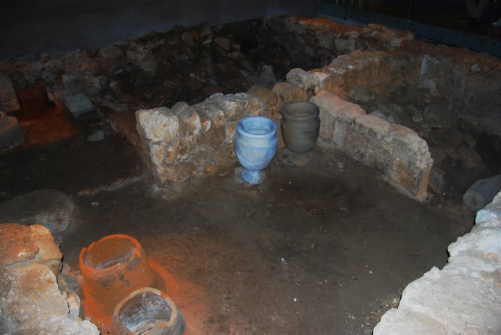 Stone jars in the kitchen.