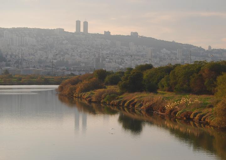 Wide Kishon river near Haifa