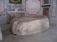 A slab of chalk rock that according to a tradition was the rock on which Jesus ate with his disciples after rising from the dead.